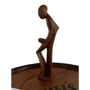 Hand-carved Brown Wooden Abstract Modern Art Wood Carving Sculpture Figure OS